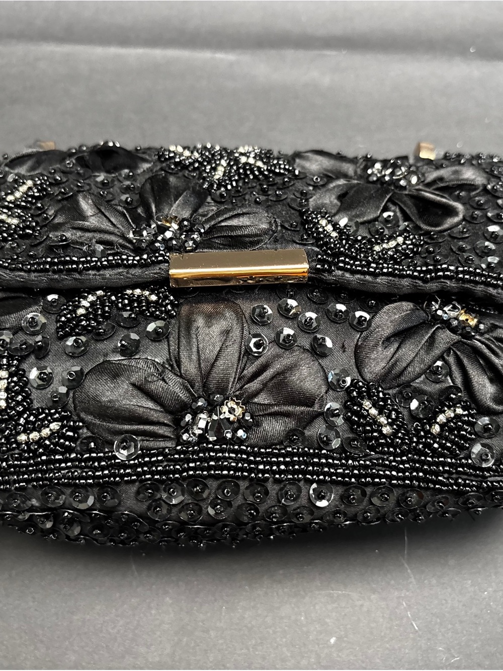 Zara Black Beaded Floral Evening Clutch